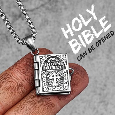 Heilige Bijbel Kan Geopend worden Roestvrij Staal Mannen Vrouwen Kettingen Hanger Ketting Punk Trendy Mode Sieraden Creativiteit Cadeau Groothandel 60cm white