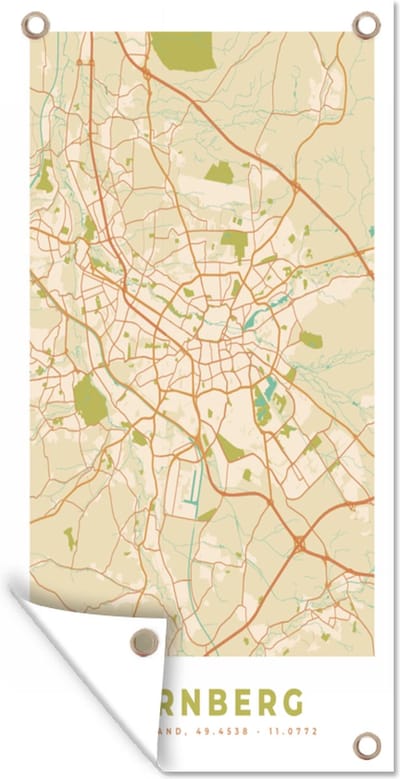 Schuttingposter Plattegrond - Nürnberg - Kaart - Vintage - Stadskaart - 100x200 cm - Tuindoek