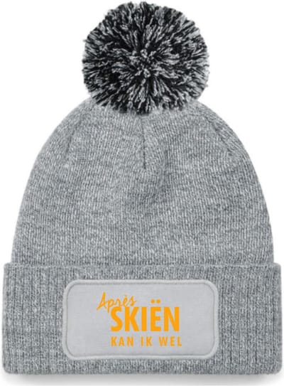 Après skiën kan ik wel wintermuts grijs pompoen | fluor oranje - soBAD. | Unisex | Skimuts | Après ski verkleedkleren | met grappige tekst | Unisex