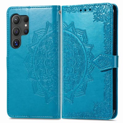 YPCd Bookcase geschikt voor Samsung Galaxy S24 Ultra - Bloemen Design - Portemonnee / Wallet Hoesje - Blauw