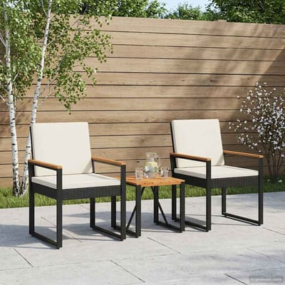 vidaXL - Buitenmeubels - set - 3 - st - Zwart - en - Crème - Wit - poly - rattan