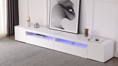 REDOM TV-meubel 240X35,5X38,5CM MDF, wit glanzend paneel, modern ontwerp, variabele LED-verlichting