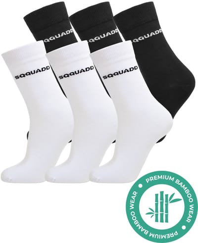 SQQUADD® Bamboe Sokken Dames en Heren - Wit Zwart Mix 6-pack - Maat 35-38 - Naadloos en Duurzaam - Tegen Zweetvoeten - Bamboo