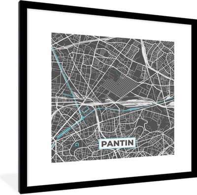 Fotolijst incl. Poster - Pantin - Frankrijk - Plattegrond - Stadskaart - Kaart - 40x40 cm - Posterlijst