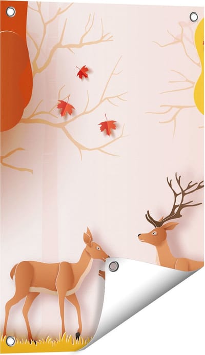 Gards Tuinposter Herten in het Bos Illustratie - Abstract - 40x60 cm - Tuindoek - Tuindecoratie - Wanddecoratie buiten - Tuinschilderij