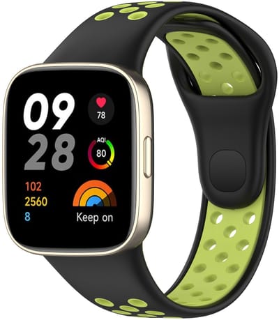 By Qubix - Siliconen sportband - Zwart met groen - Geschikt voor Xiaomi Redmi Watch 3