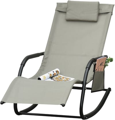 Killogood Schommelstoel - schommelstoel - tuinstoel - relaxstoel met schommelfunctie - metalen gaas - zwart + lichtgrijs - 150 x 62 x 88 cm