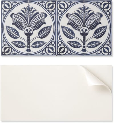 Zelfklevend vinylpaneel met print, 100x50 cm, met bloemen- en keramiekpatroon.