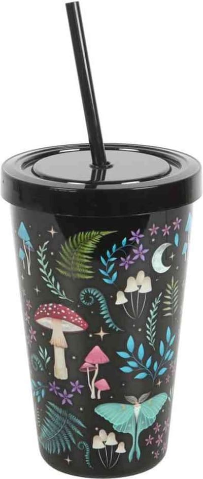 Something Different - Dark Forest Drinkbeker met Magische bosprint - Reisbeker met rietje - 500ml-- Multicolours