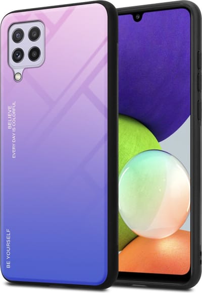 Cadorabo Hoesje geschikt voor Samsung Galaxy A22 4G / M22 / M32 4G in ROZE - BLAUW - Tweekleurige beschermhoes van TPU-silicone Case Cover en achterzijde van gehard glas