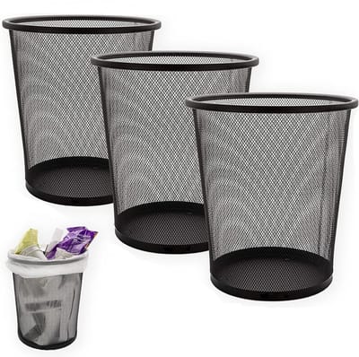 Set van 3 Papieren Mandjes, 12 L, Kleine Vuilnisbak voor Kantoor en Badkamer, 26.5 x 23.5 x 18.8 cm, Zwart, Duurzaam en Stijlvol Organiseren