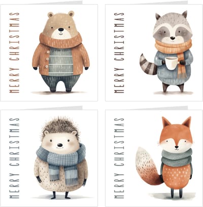 8 luxe kerstkaarten | BEAR & CO | Merry Christmas | set mooie kaarten met enveloppen | kerst | beer, wasbeer, egel & vos