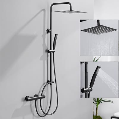 Auralum Max Douchesysteem - Regendouche Ø 30 cm - Met Vierkant Handdouche - Zwart Doucheset - Verstelbare Hoogte 72-110 cm - Regendoucheset - Waterbesparend - Matte Zwart