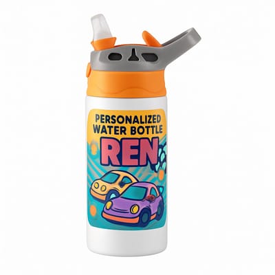 Minimalistische 'il_1140xN.4680380511_m9e1' Drinkfles – Stijlvolle Waterfles voor Design Liefhebbers - Waterfles voor kinderen (wit/oranje)