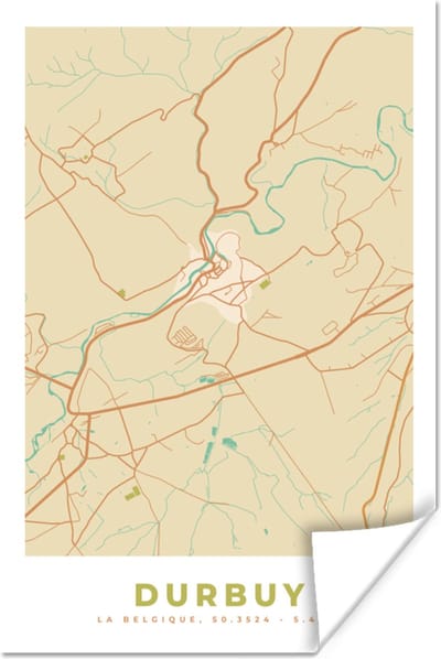 Poster Durbuy - België - Plattegrond - Kaart - Stadskaart - 120x180 cm XXL