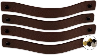 Leren handgrepen - Kastanje Bruin - 4 stuks - 20 x 2,5 cm - incl. 3 kleuren schroeven - handgrepen kast leer - meubelgrepen - handvaten kast - leren lus