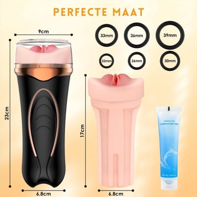 Flashlight Sex Toy - Met Accessoires - Met Glijmiddel - Met Ringen - Elektrische Pocket Pussy - 650g - Vaginaal - Anaal - Masturbator voor Man - Beige - Siliconen - TPE - Discreet Verzonden