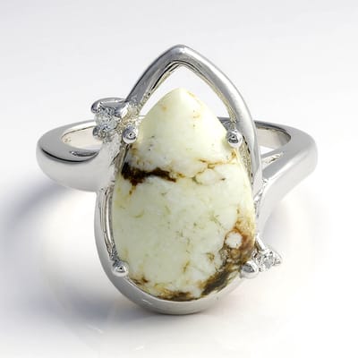 Cavill - 925 Sterling Zilveren Ring - 4 ct Peervormige Magnesiet & Witte Topaas - Braziliaanse Edelsteen Sieraden - Elegant Mode