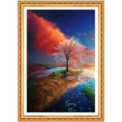 5D bricolage diamant broderie paysage d'un arbre diamant peinture point de croix strass décor 20X30CM gray