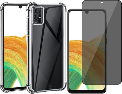 Hoesje geschikt voor Samsung Galaxy A33 - Anti Shock Proof Siliconen Back Cover Case Hoes Transparant - Tempered Glass Privacy Screenprotector