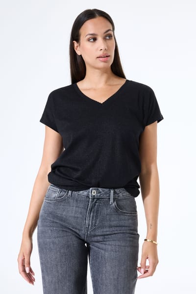 GARCIA Dames Effen T-shirt Zwart Korte mouw