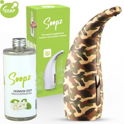 Soopz Automatische Zeepdispenser – Camouflage Groen – Camo Green Classic – Zeeppompje met Bewegingssensor – Met Jasmijn Zeep