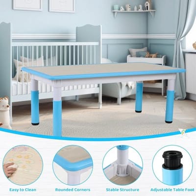 Kindertafelset – Kinderbureau – Speeltafel – Verstelbare Kindertafel – Kindertafel Met 6 Stuks Stoelen – Verstelbare Hoogte – Stevige MDF PVC Afwerking - Blauw