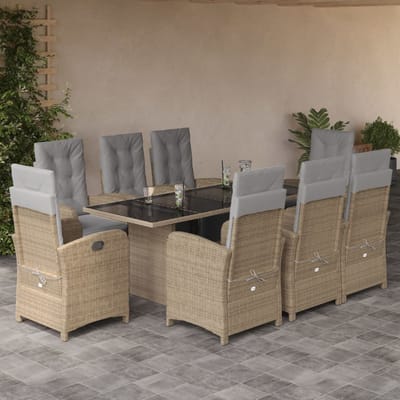 vidaXL - 9-delige - Tuinset - met - kussens - poly - rattan - beige