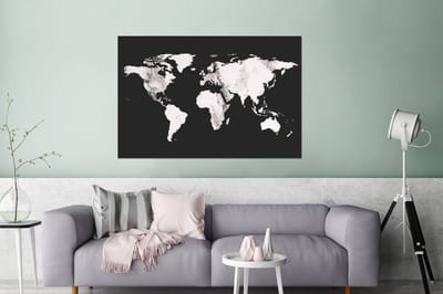 Aluminium schilderij 120x80 cm - Wanddecoratie metaal - Wereldkaart - Marmer - Wit - Metalen muurdecoratie woonkamer - Decoratie industrieel - Foto op dibond - Industriële accessoires slaapkamer