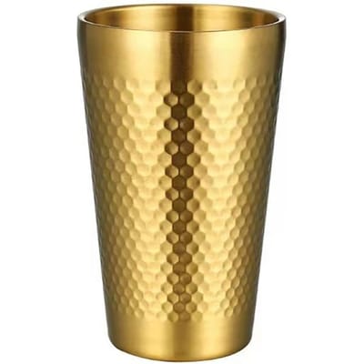 Tasse à Boissons Froides en Acier Inoxydable Texture Martelée Double-Paroi Tasses à Bière Anti-chute Mugs à Lait pour Cuisine Boissons Bar 175ml beige