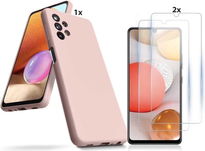 Hoesje Geschikt Voor Samsung Galaxy A32 4G Hoesje Soft Nano Silicone Backcover Gel Licht Roze Met 2x Glazen Screenprotector