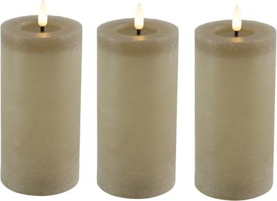 Countryfield Lyon LED kaars/stompkaars - 3x - beige - D7,5 x H15 cm - timer