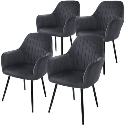 Eetkamerstoel set van 4 met rugleuning en armleuningen Grijze keukenstoel met microvezel fluwelen hoes ML design