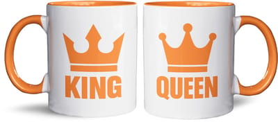 NietMokken.nl – King & Queen Mok Set – Oranje Koppelmokken – Grappige Mokken voor Koningsdag – Leuk Cadeau voor Stelletjes – 2x 325ml Koffiemok – Koningsdag Cadeautje met Humor