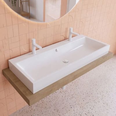 Kaldewei PURO countertop double washbasin 3168 with 2 tap holes, 120 cm 907006043001