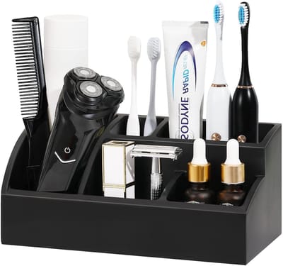 Elektrische Tandenborstelhouder voor Badkamer, Organizer met 5 Slots, Marmer Effect, Ruimtebesparende Caddy voor Tandenborstels, Tandpasta en Scheermesjes