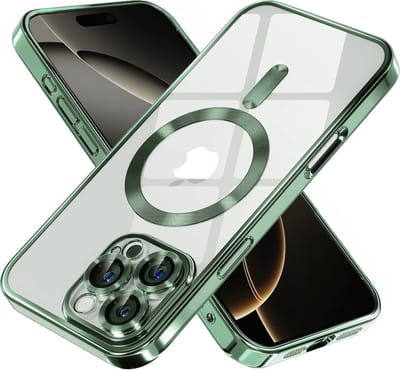 Hoesje geschikt voor Apple iPhone 16 Pro Max - Techsuit Luxury Crystal Back Cover - Geschikt voor MagSafe - Transparant/Donkergroen