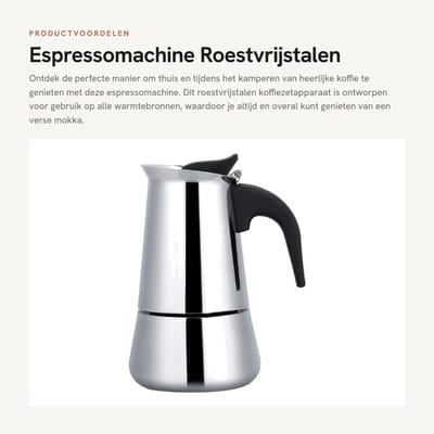 Dailygoods- Espressomachine roestvrij staal - Koffiezetapparaat inductie - Mokka-koffiezetapparaat - Geschikt voor alle warmtebronnen - Inhoud 450 ml - Eenvoudige bediening