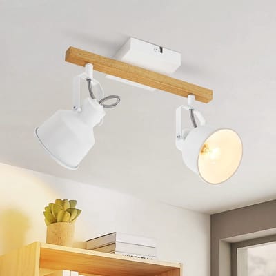 NETTLIFE Opbouwspot - Hout - zwart - 2-lichts - E14 Fitting - Moderne Plafondlamp - 350° draaibar Plafondspot - Max.25W - Metaal - Hoogwaardig Design - voor Hal | Woonkamer | Keuken - Zonder Lichtborn