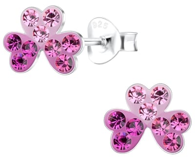 Joy|S - Zilveren klaver oorbellen - roze oorknoppen - 8 x 7 mm - kristal roze