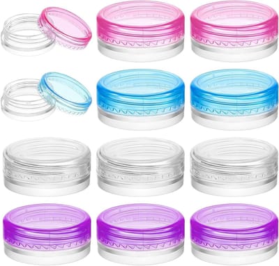 Set van 12 Transparante Lege Potjes met Deksel, Kleine Potjes voor Crèmes, Lotion en Toilettenspullen, Herbruikbare Opbergpotjes in 4 Kleuren