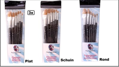 3x PXP Professional Colours penselen set recht/schuin/rond - schmink thema feest festival evenement fun penseel