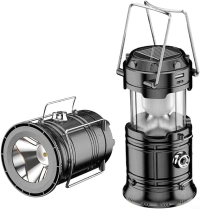 Multifunctionele campinglamp op zonne-energie - ingebouwde batterij en powerbank - superhelder, Geschikt voor gebruik buitenshuis - kan gebruikt worden als draagbare retro noodlamp bij stroomuitval - zwart