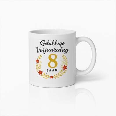 330ml Gelukkige 8e Verjaardag Mok met Bloemmotief – Perfect Cadeau voor Kinderfeest