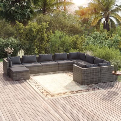 vidaXL - 10-delige - Loungeset - met - kussens - poly - rattan - grijs