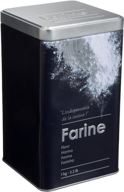 5 five Simply Smart Relief II - Voorraadbus voor Bloem - Metalen Bewaardoos 1 kg - Deksel van Blik - Vierkant Zwart Design