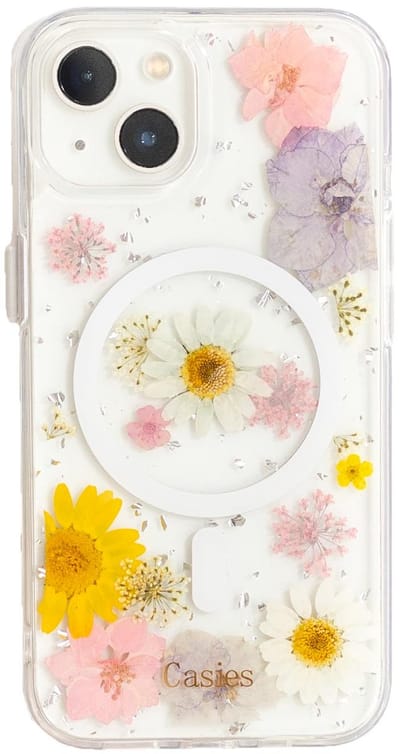 Casies droogbloemen MagSafe hoesje geschikt voor Apple iPhone 13 - gedroogde bloemen telefoonhoesje - Dried Flower Soft Case TPU - Transparant