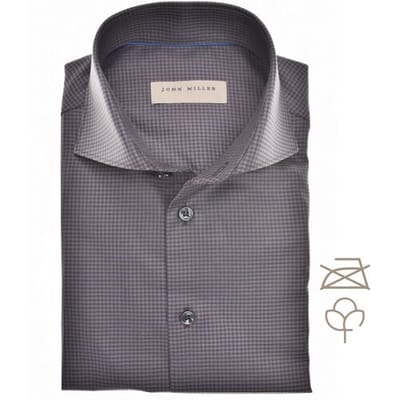 John Miller Overhemd Fine Check Pattern Cotton Non-Iron Donker Bruin / male