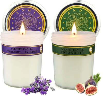 Froadp Aromatherapie Duftkerzen Geschenkset 210g – 2-Teiliges Set Mit Aufklebern Und Can Glasses, Duftkerzen-Dekorationsset, Lavendel + Feigenfichte