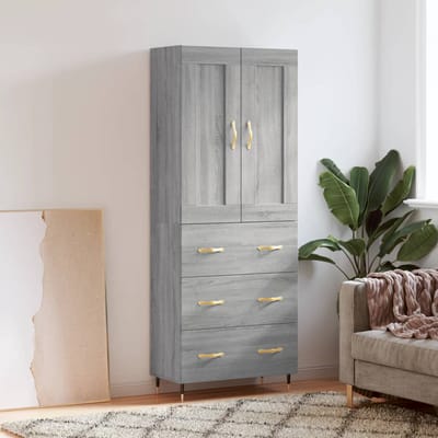 vidaXL - Hoge - kast - 69,5x34x180 - cm - bewerkt - hout - grijs - sonoma - eikenkleurig